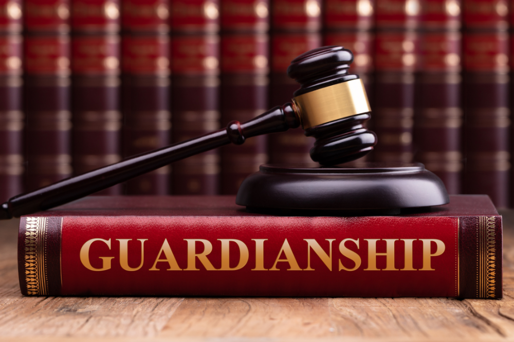 Image of Guardianship book in Rhode Island with judge's gavel.
